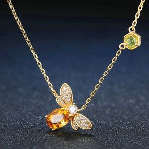 Citrine Bee Peridot Honeycomb Necklace 14K S925